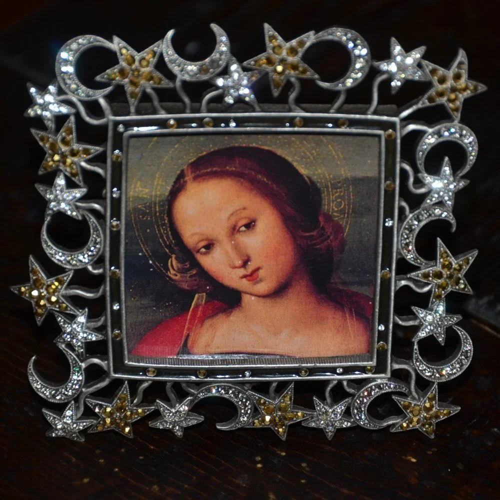 RARE 2000 JAY STRONGWATER MOON STARS LUNA GOLD SILVER CRYSTAL ENAMEL PHOTO FRAME